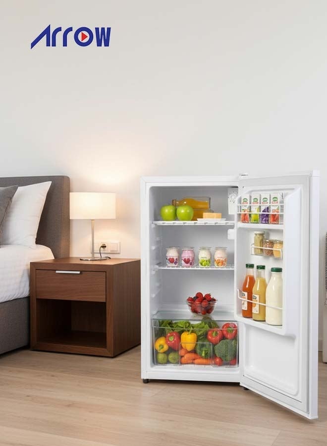 Arrow 86 Liters, 3 Cubic feet, Single Door Refrigerator With 7 Years Compressor Warranty, Direct Cool /Defrost Mini Fridge/Quick Cooling with Temperature Control/Wire Shelves/ Noiseless With High-Quality Compressor, Energy Saving, Transparent Door Basket, Extra Space and Long Lasting Freshness with Interior Light - (White Color) - Image 5